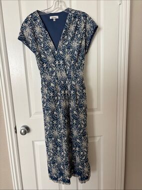 Kensie Navy and Cream Floral Lace Midi Dress